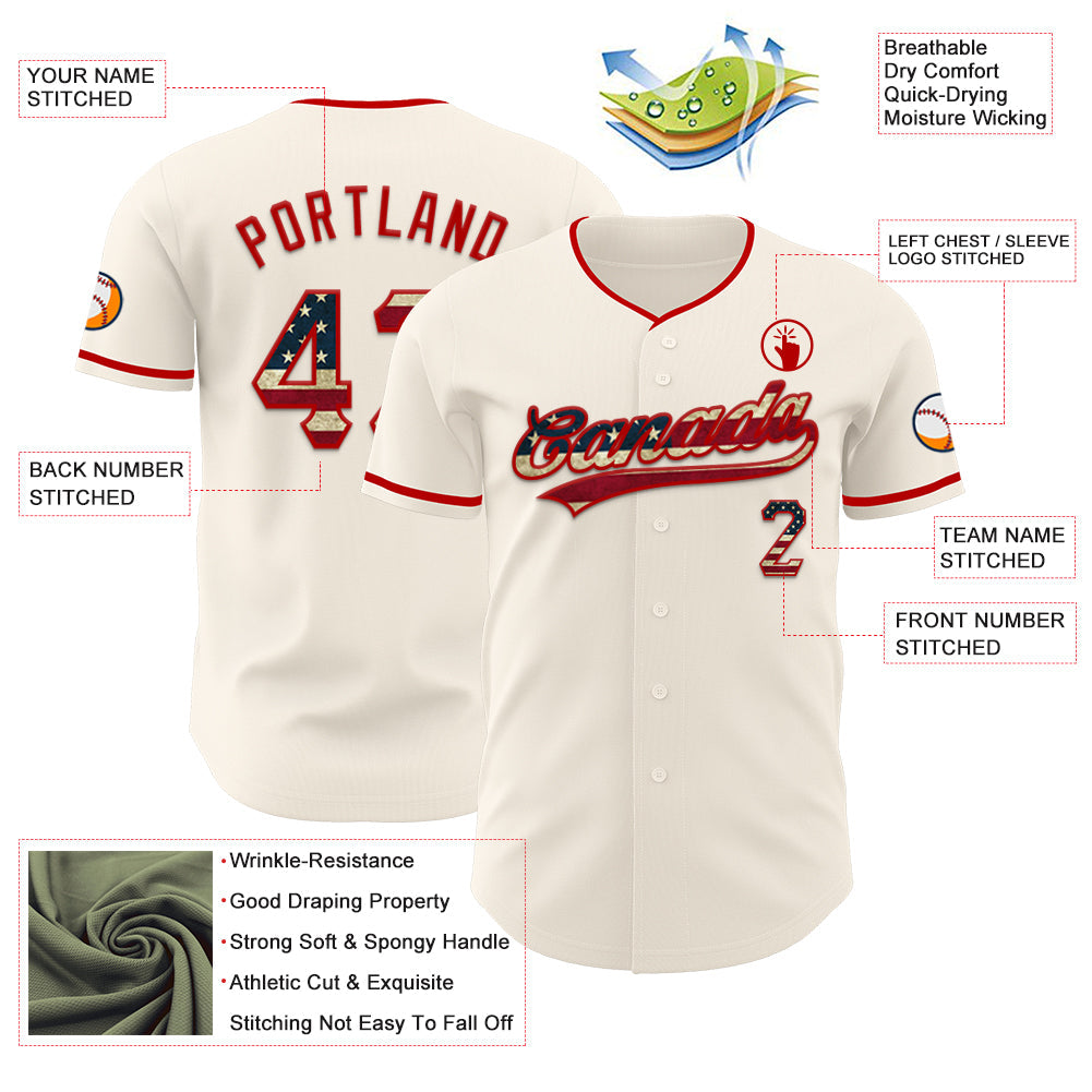 Custom Cream Vintage USA Flag-Red Authentic Baseball Jersey baseball jersey product view 3