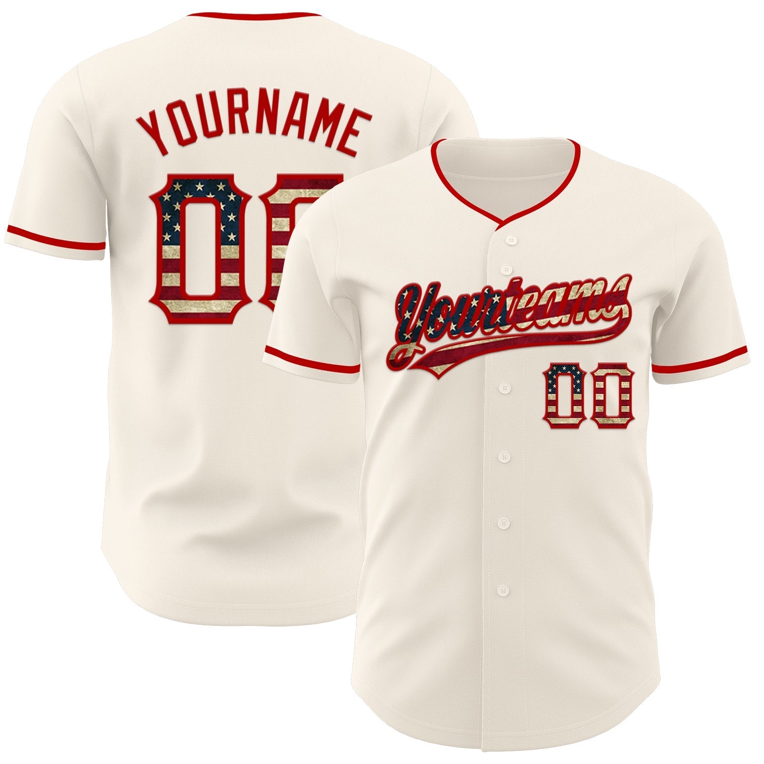 Custom Cream Vintage USA Flag-Red Authentic Baseball Jersey baseball jersey product view 1