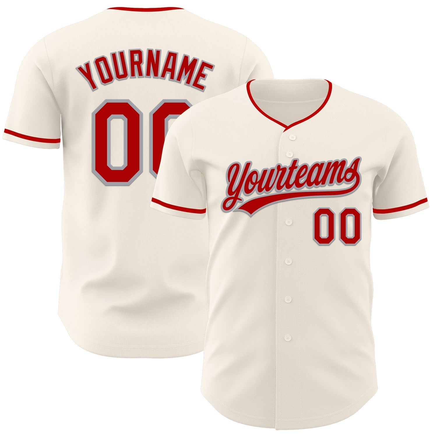 Custom Cream Red-Gray Authentic Baseball Jersey baseball jersey product view 1