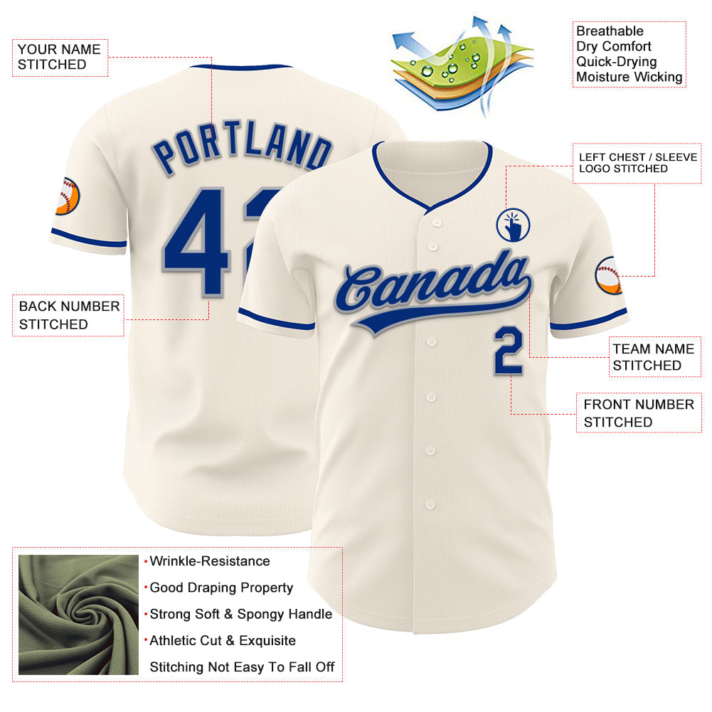 Custom Cream Royal-Gray Authentic Baseball Jersey baseball jersey product view 3