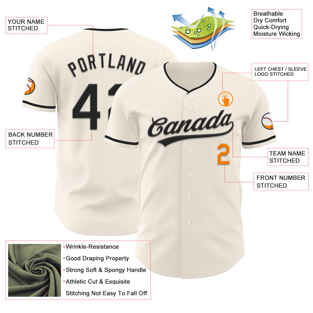 Custom Cream Black-Bay Orange Authentic Baseball Jersey baseball jersey product view 3