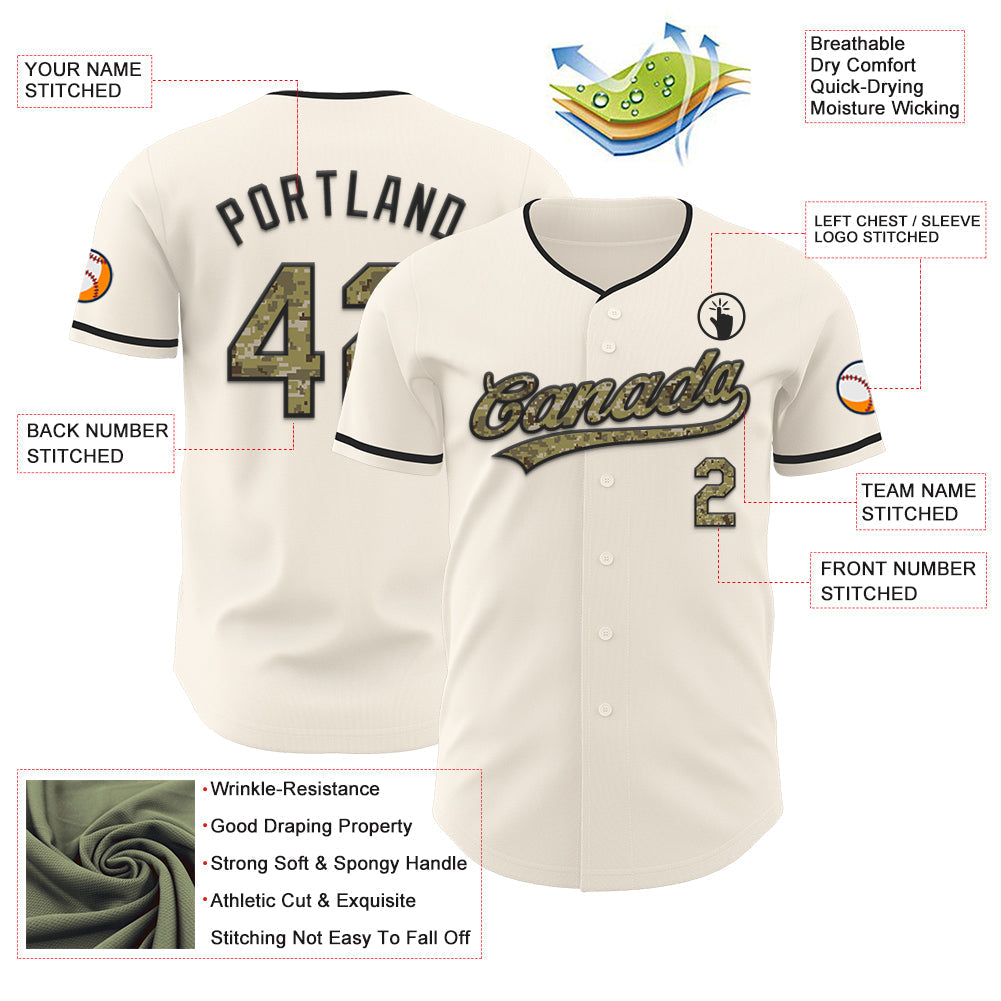 Custom Cream Camo-Black Authentic Baseball Jersey baseball jersey product view 3