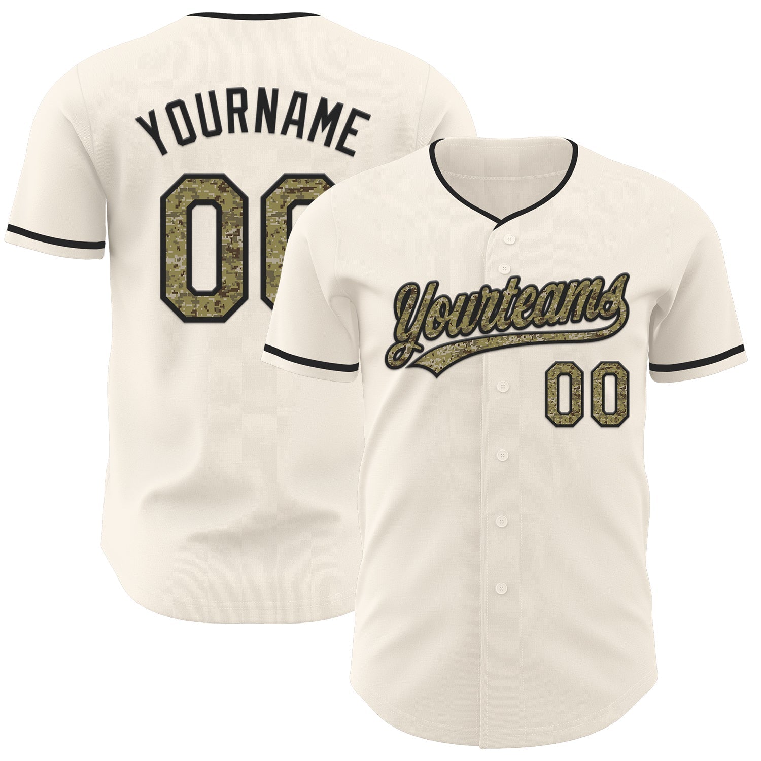 Custom Cream Camo-Black Authentic Baseball Jersey baseball jersey product view 1