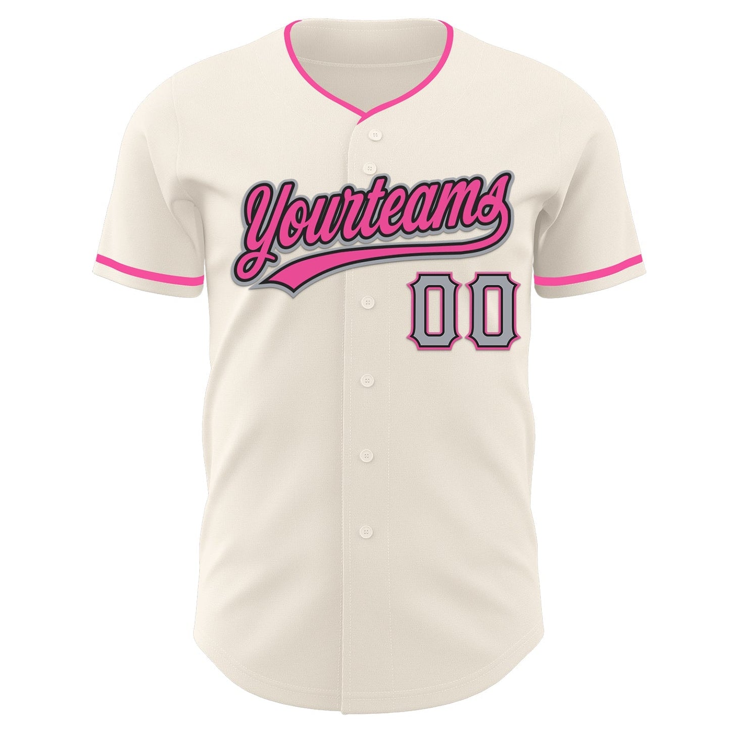 Custom Cream Gray Black-Pink Authentic Baseball Jersey baseball jersey product view 2