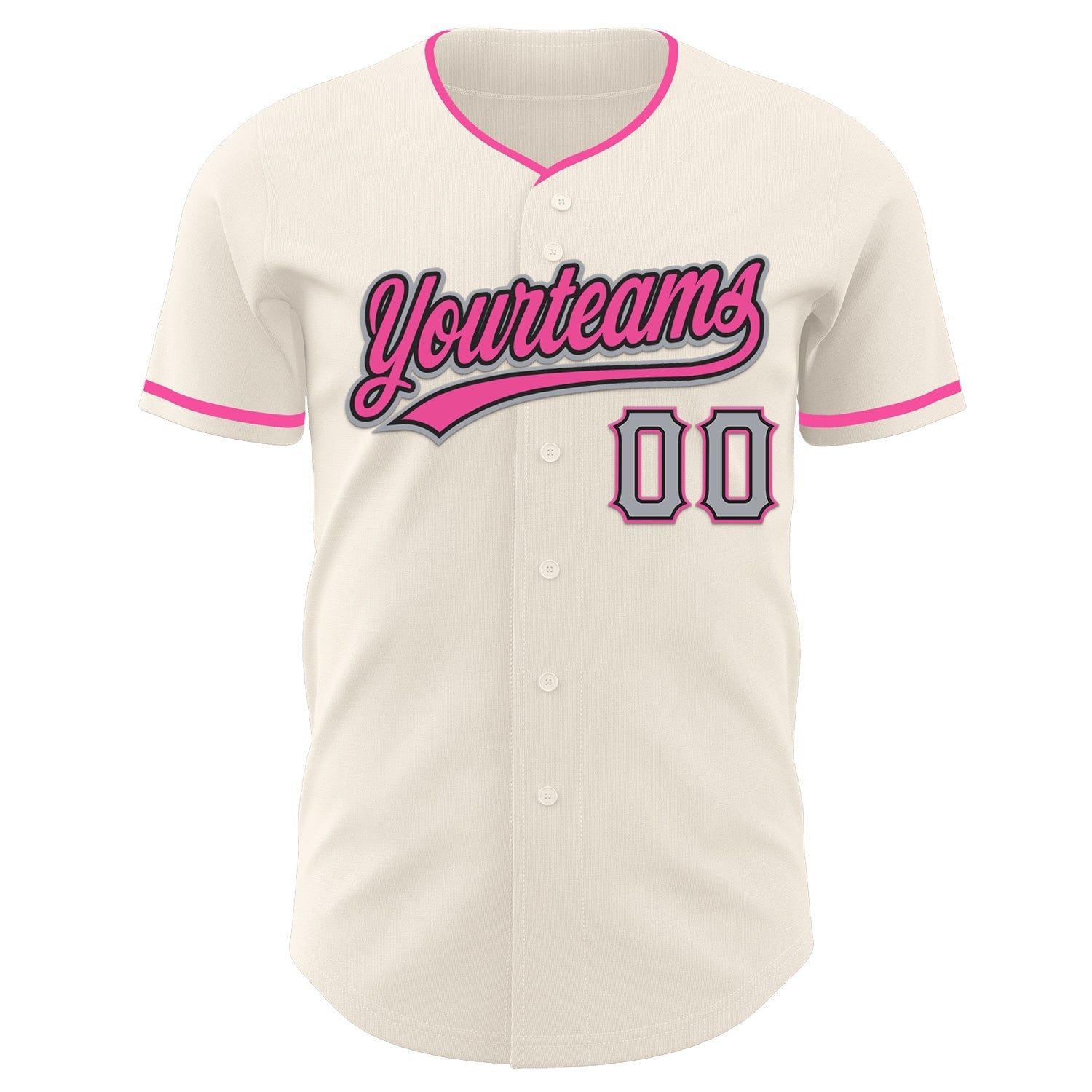 Custom Cream Gray Black-Pink Authentic Baseball Jersey baseball jersey product view 2