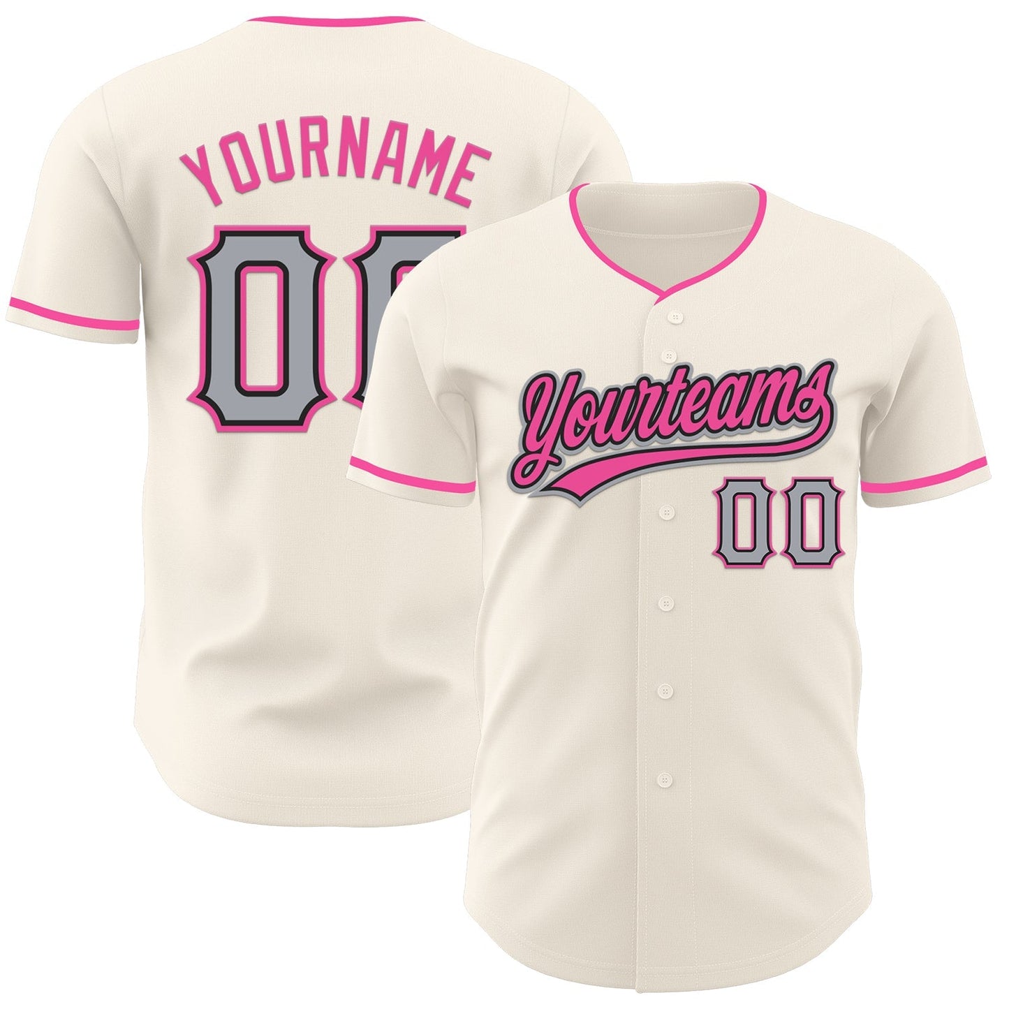 Custom Cream Gray Black-Pink Authentic Baseball Jersey baseball jersey product view 1