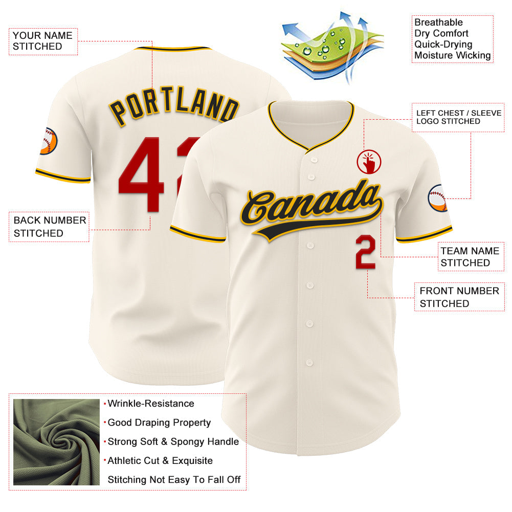 Custom Cream Red Gold-Black Authentic Baseball Jersey baseball jersey product view 3