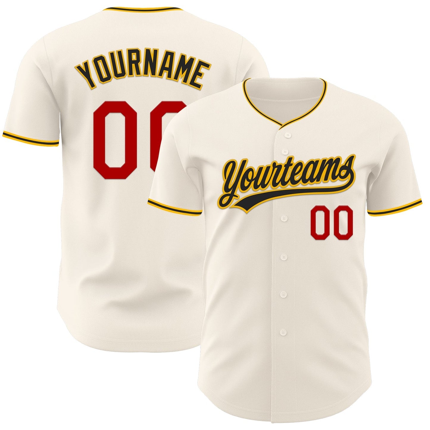 Custom Cream Red Gold-Black Authentic Baseball Jersey baseball jersey product view 1