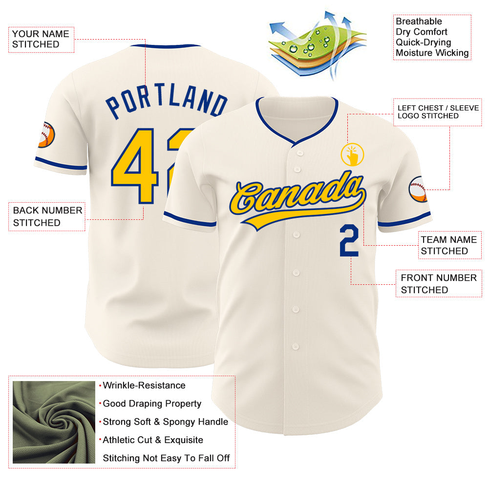 Custom Cream Yellow-Royal Authentic Baseball Jersey baseball jersey product view 3