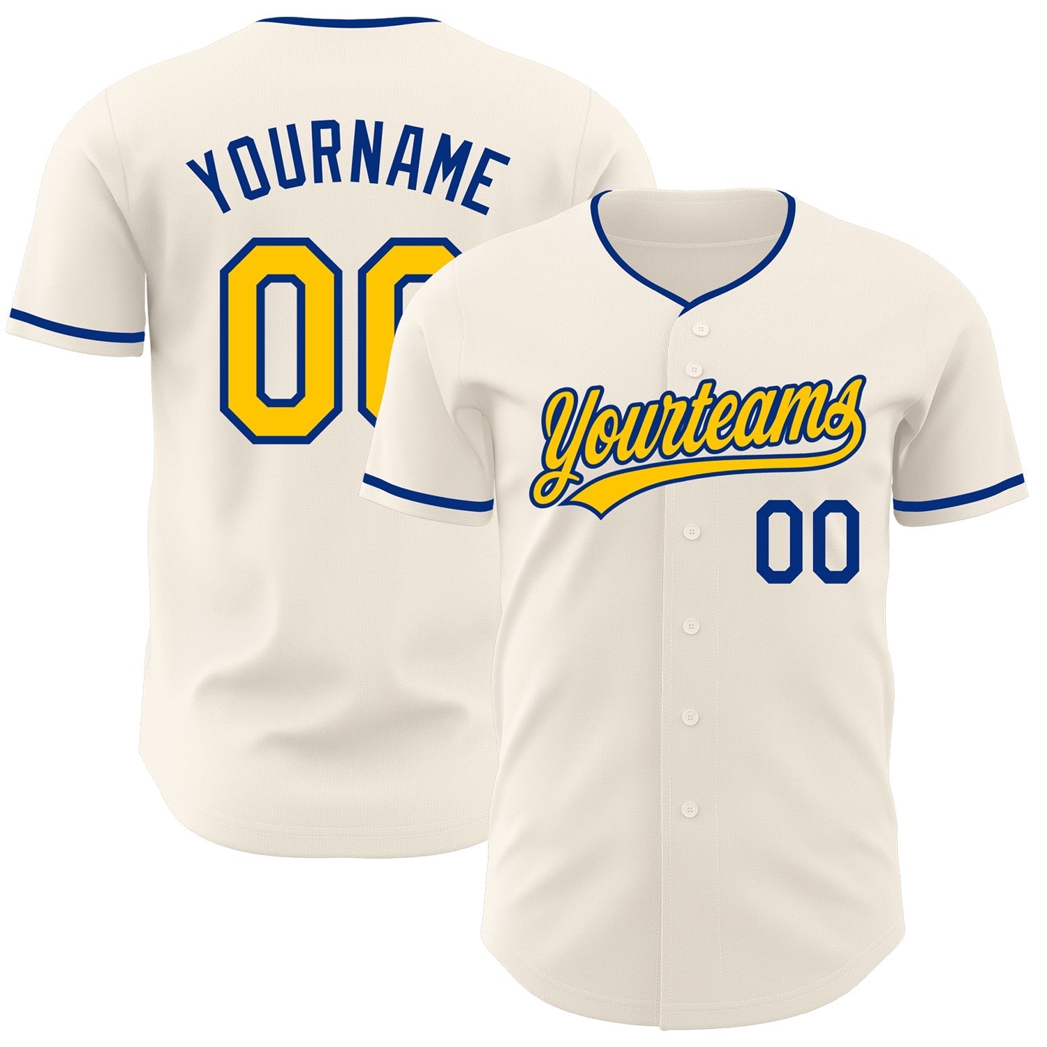 Custom Cream Yellow-Royal Authentic Baseball Jersey baseball jersey product view 1