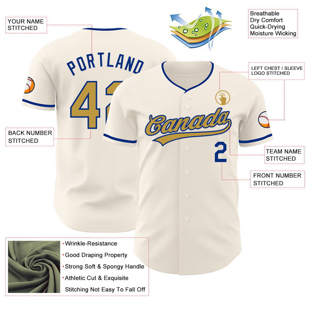 Custom Cream Old Gold-Royal Authentic Baseball Jersey baseball jersey product view 3