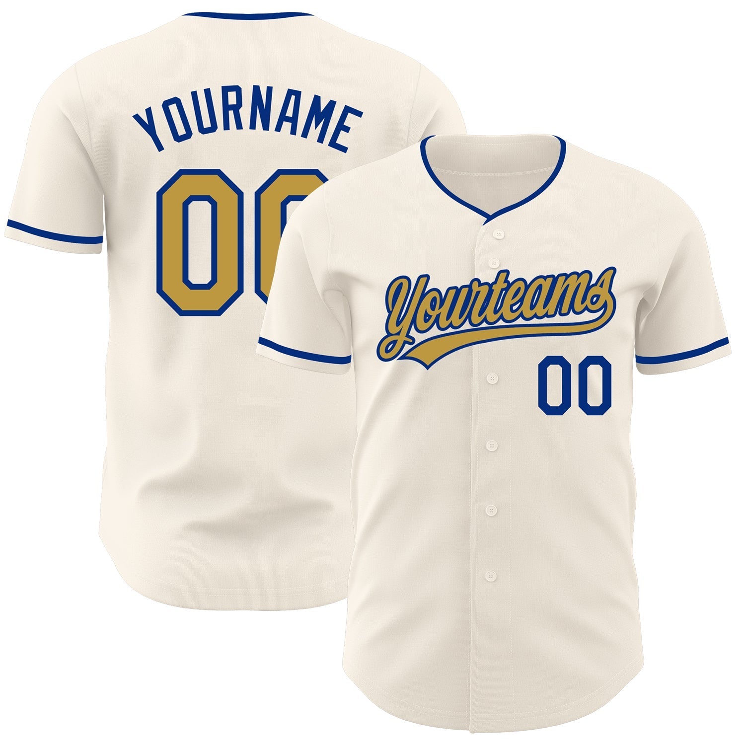 Custom Cream Old Gold-Royal Authentic Baseball Jersey baseball jersey product view 1