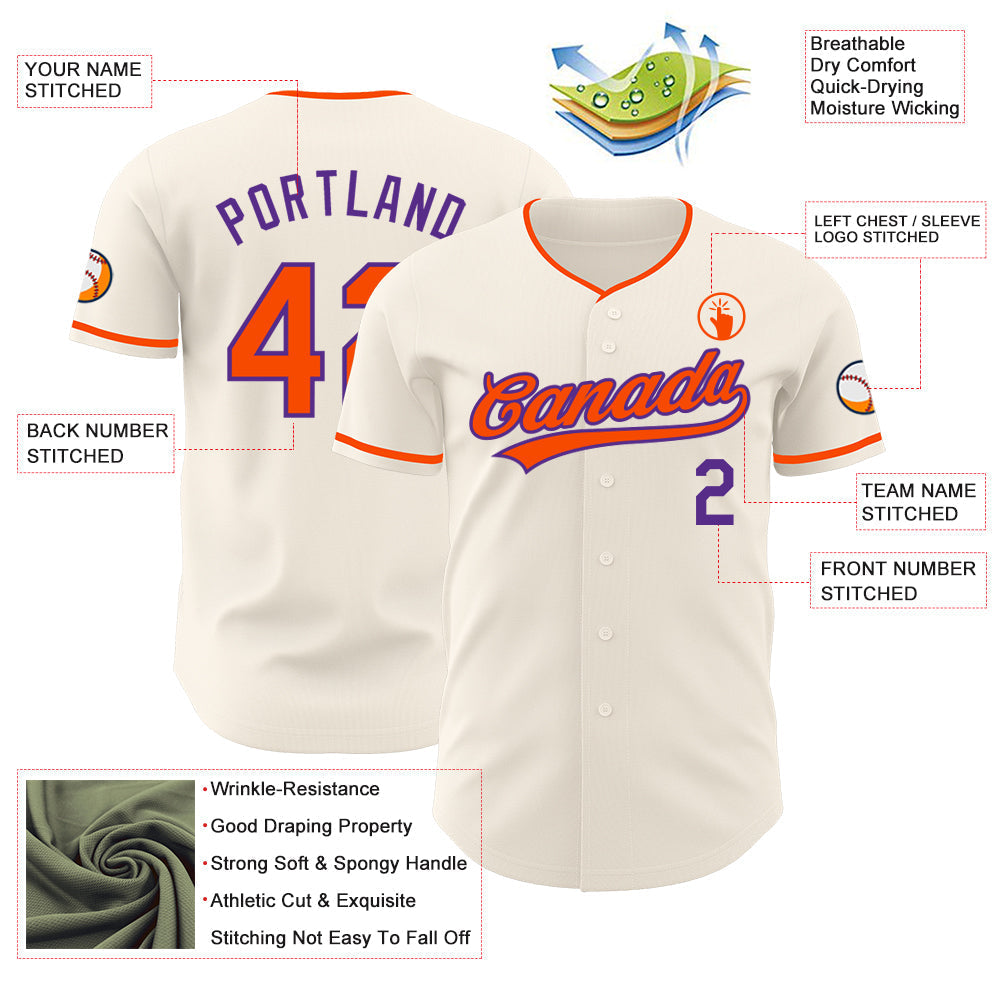 Custom Cream Orange-Purple Authentic Baseball Jersey baseball jersey product view 3
