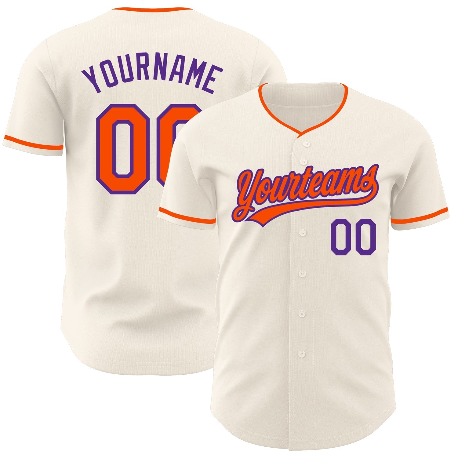 Custom Cream Orange-Purple Authentic Baseball Jersey baseball jersey product view 1