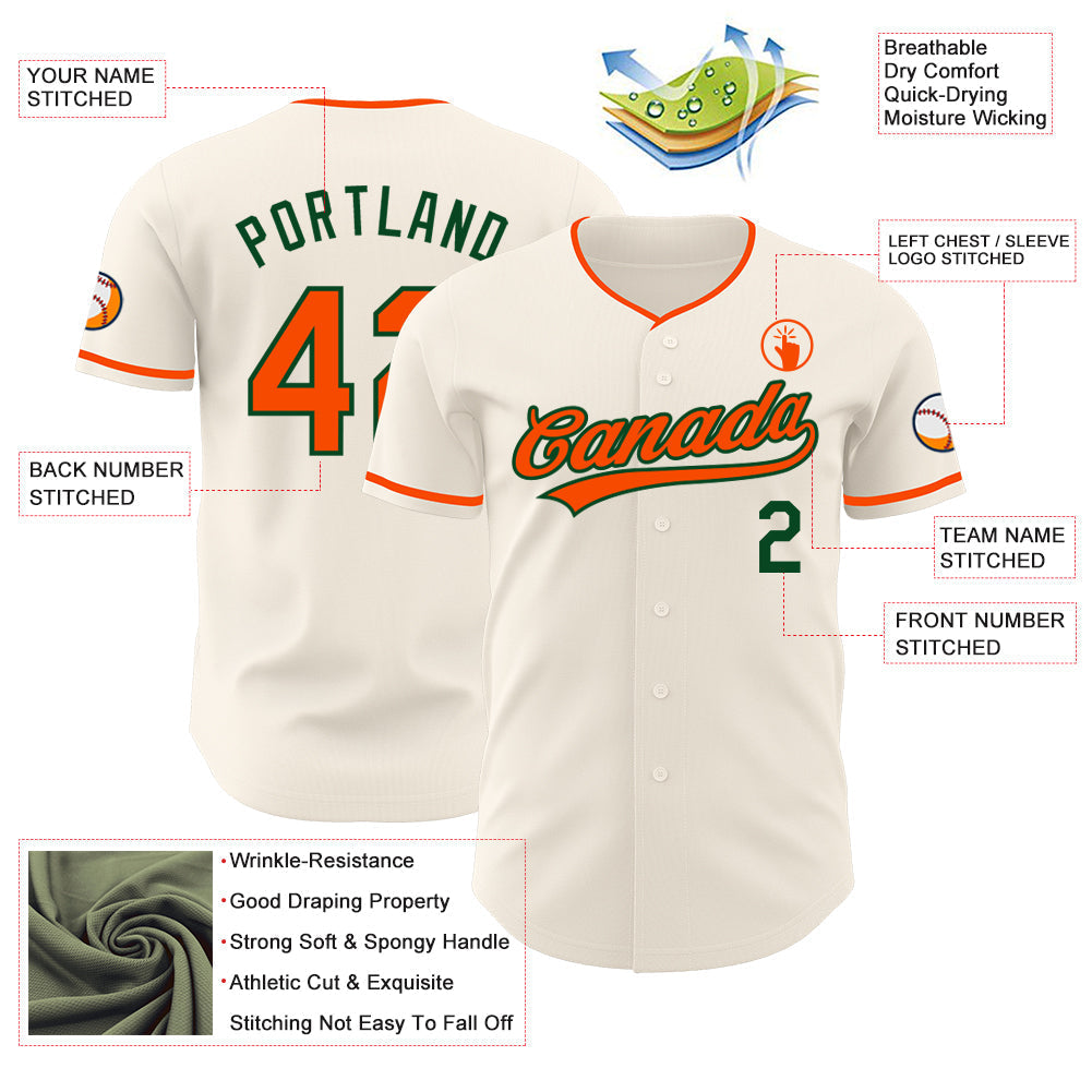 Custom Cream Orange-Green Authentic Baseball Jersey baseball jersey product view 3