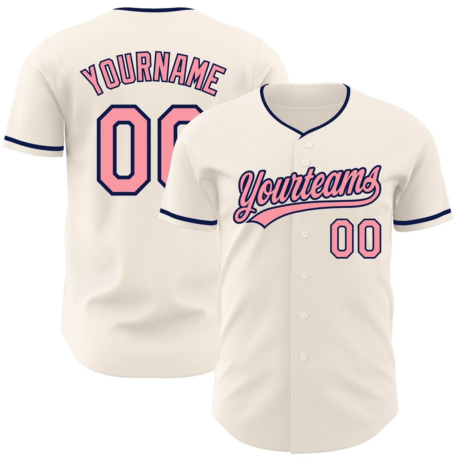 Custom Cream Medium Pink-Navy Authentic Baseball Jersey baseball jersey product view 1