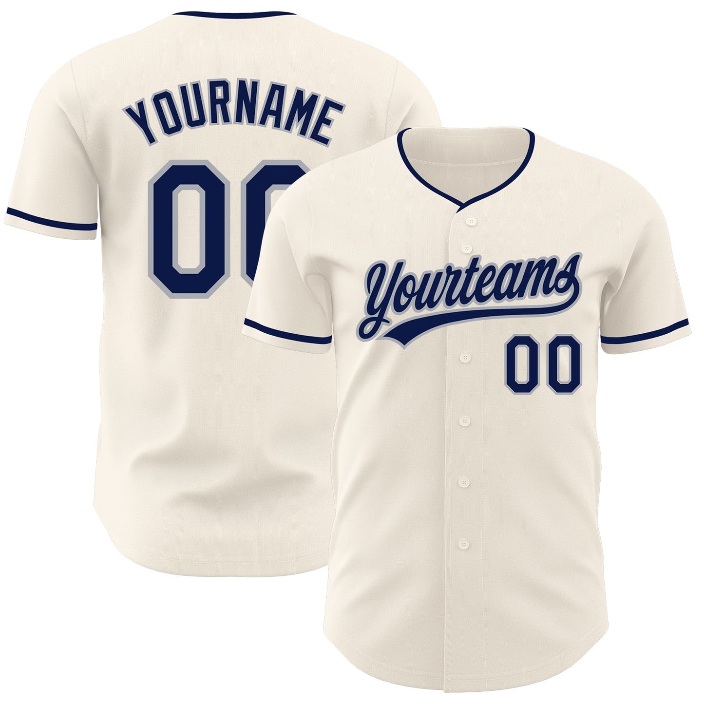 Custom Cream Navy-Gray Authentic Baseball Jersey baseball jersey product view 1