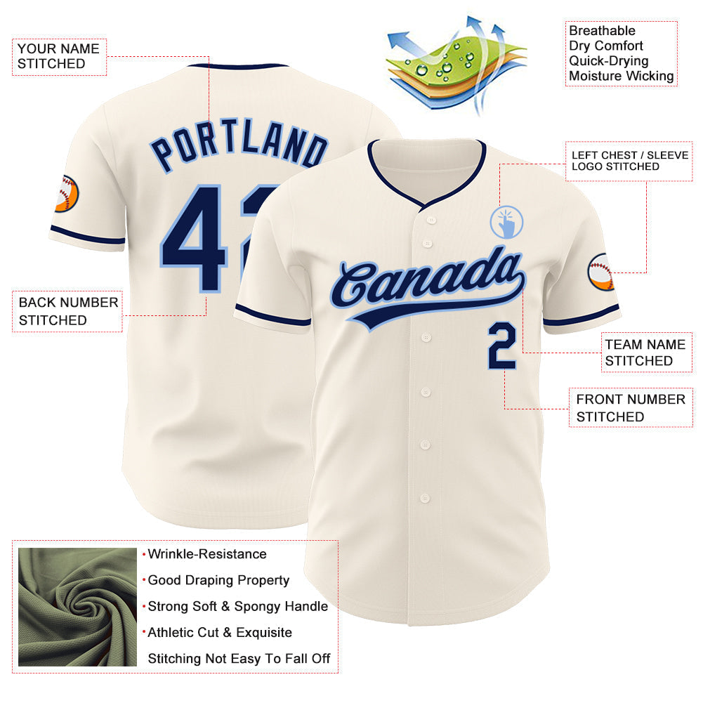 Custom Cream Navy-Light Blue Authentic Baseball Jersey baseball jersey product view 3