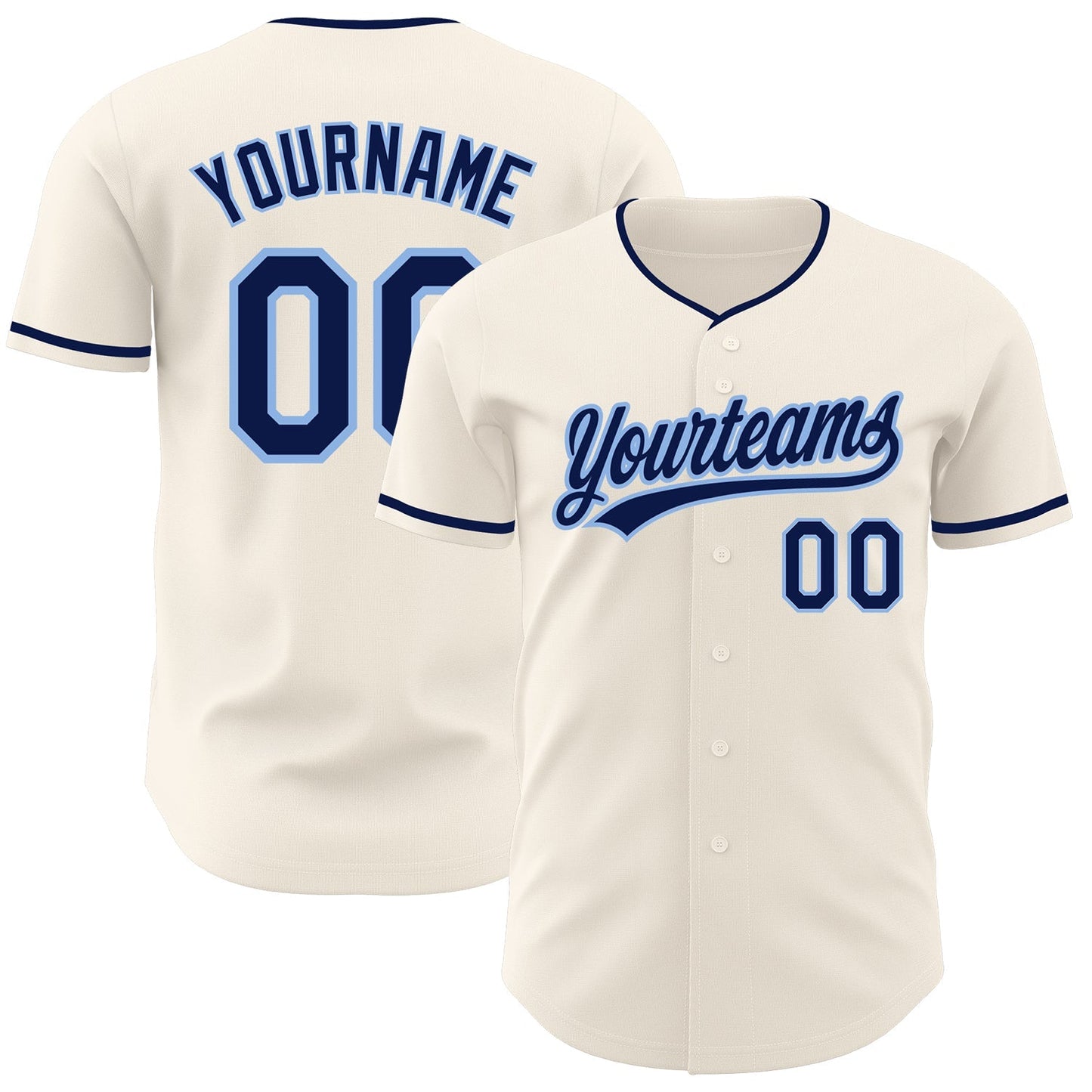Custom Cream Navy-Light Blue Authentic Baseball Jersey baseball jersey product view 1