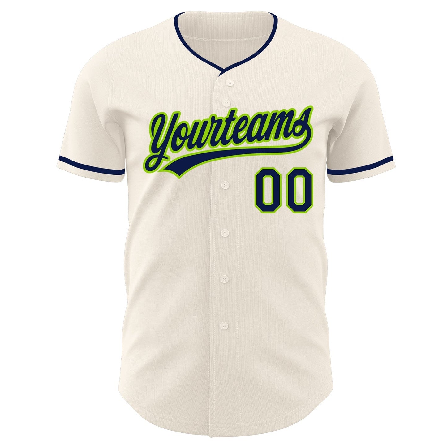 Custom Cream Navy-Neon Green Authentic Baseball Jersey baseball jersey product view 2