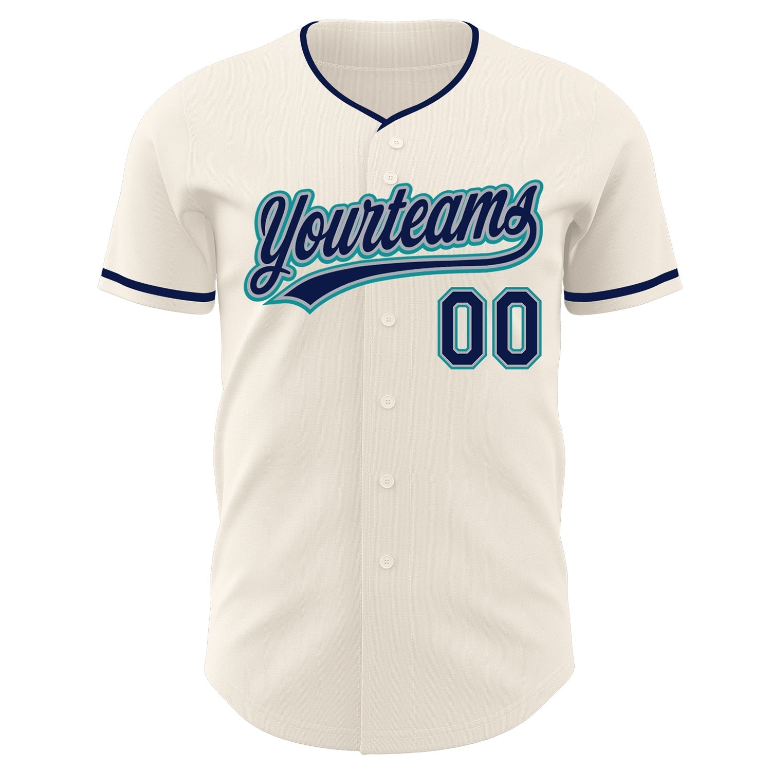 Custom Cream Navy Gray-Teal Authentic Baseball Jersey baseball jersey product view 2