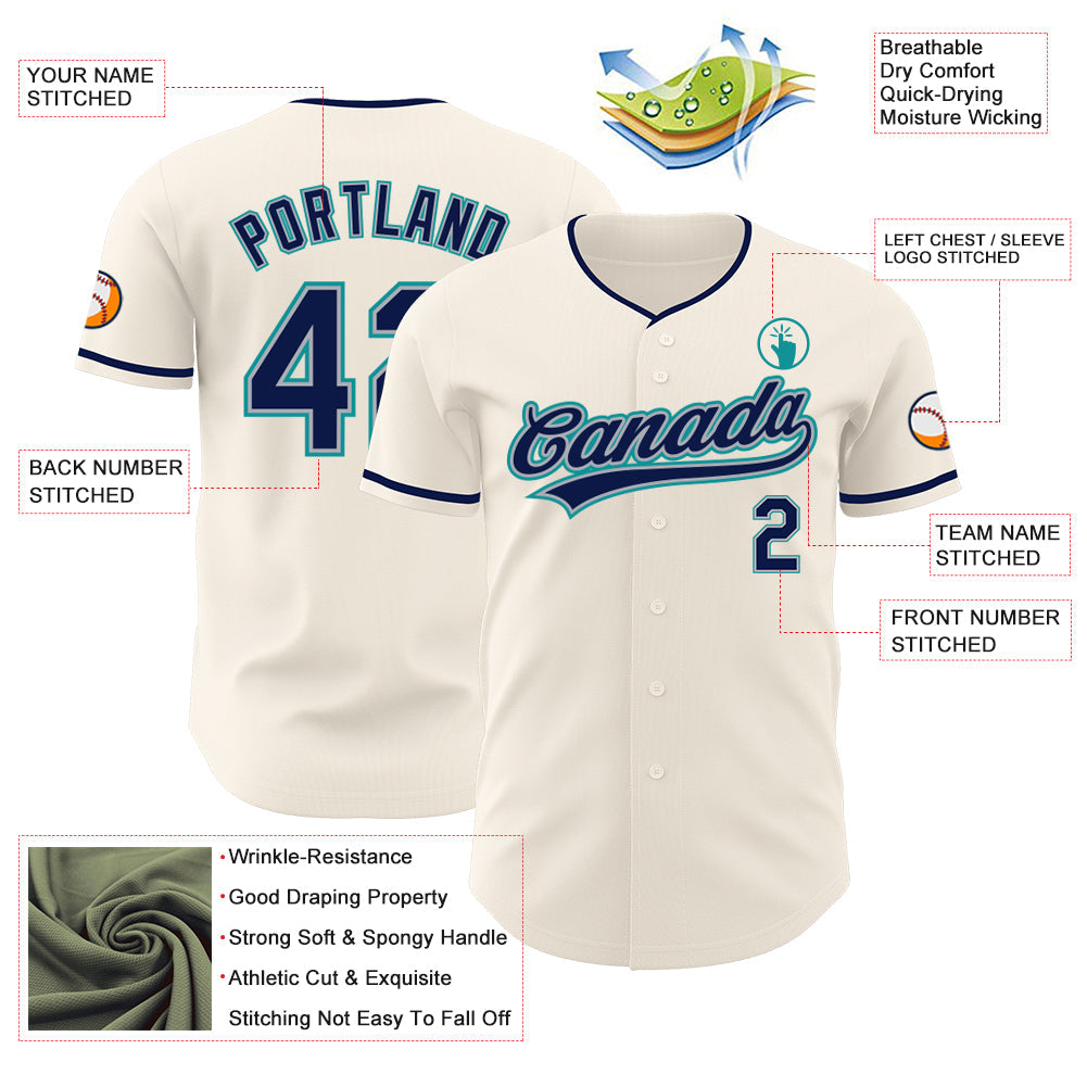 Custom Cream Navy Gray-Teal Authentic Baseball Jersey baseball jersey product view 3