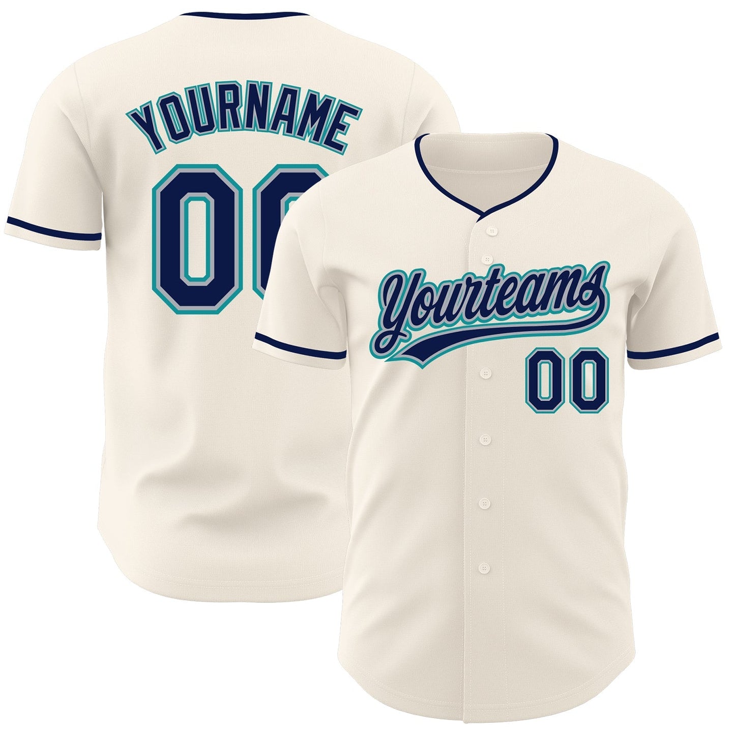 Custom Cream Navy Gray-Teal Authentic Baseball Jersey baseball jersey product view 1