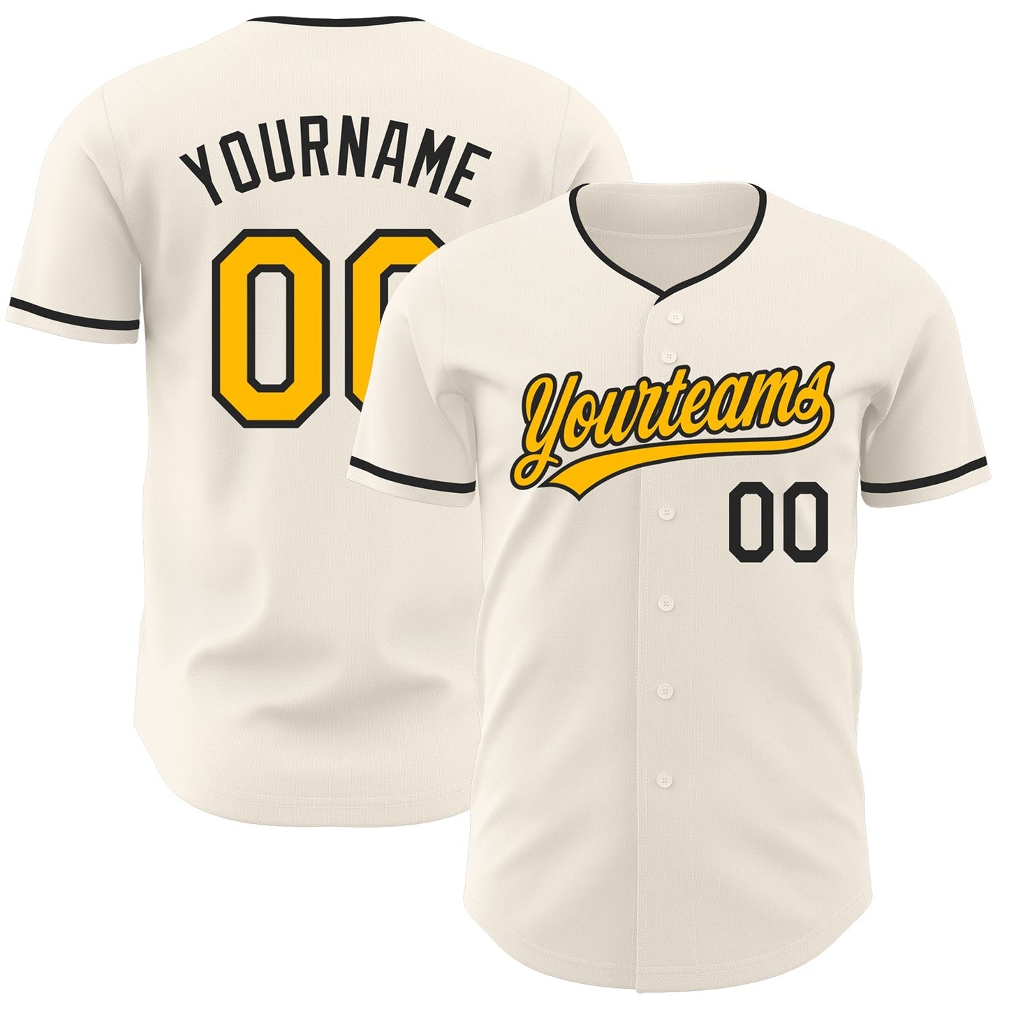 Custom Cream Gold-Black Authentic Baseball Jersey baseball jersey product view 1