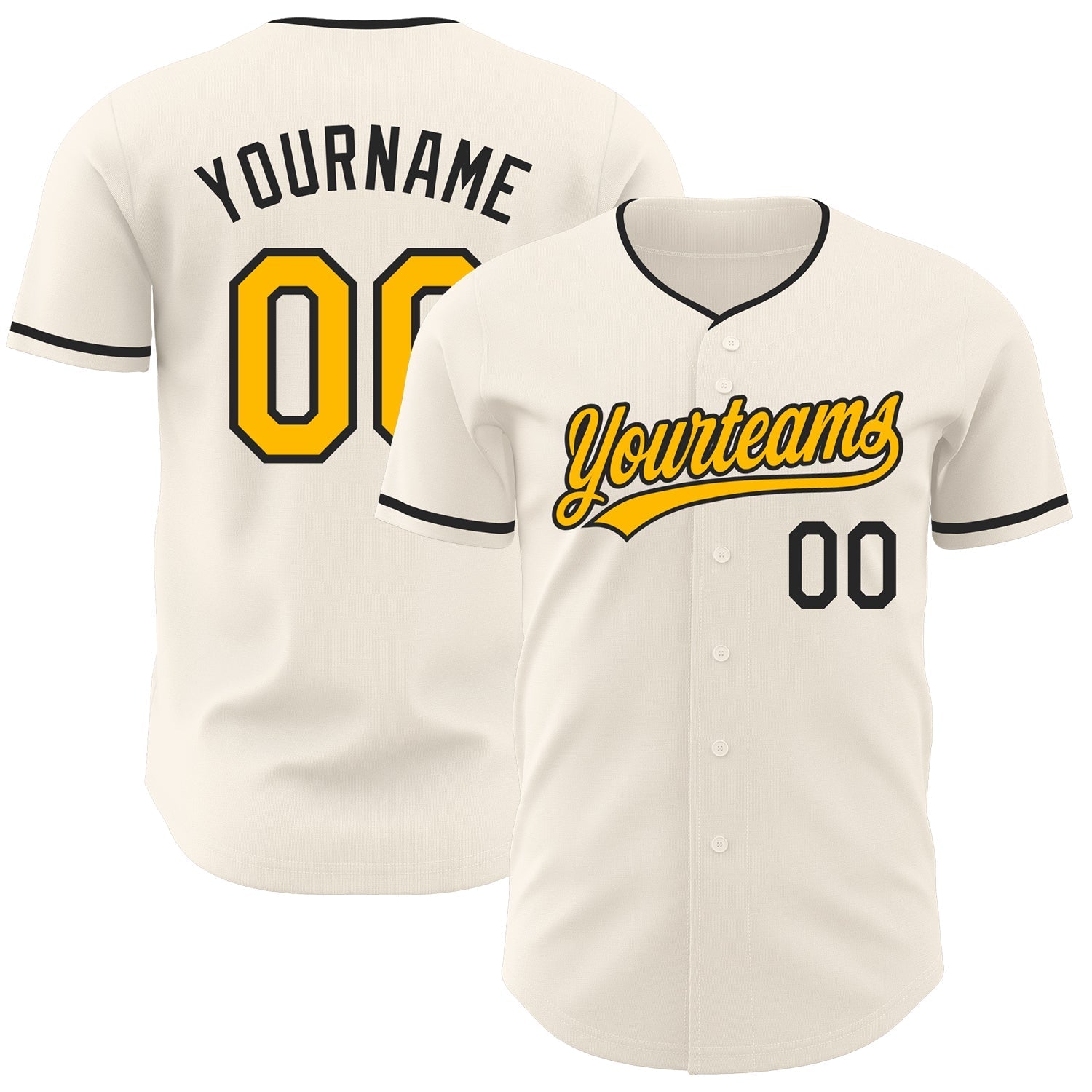Custom Cream Gold-Black Authentic Baseball Jersey baseball jersey product view 1