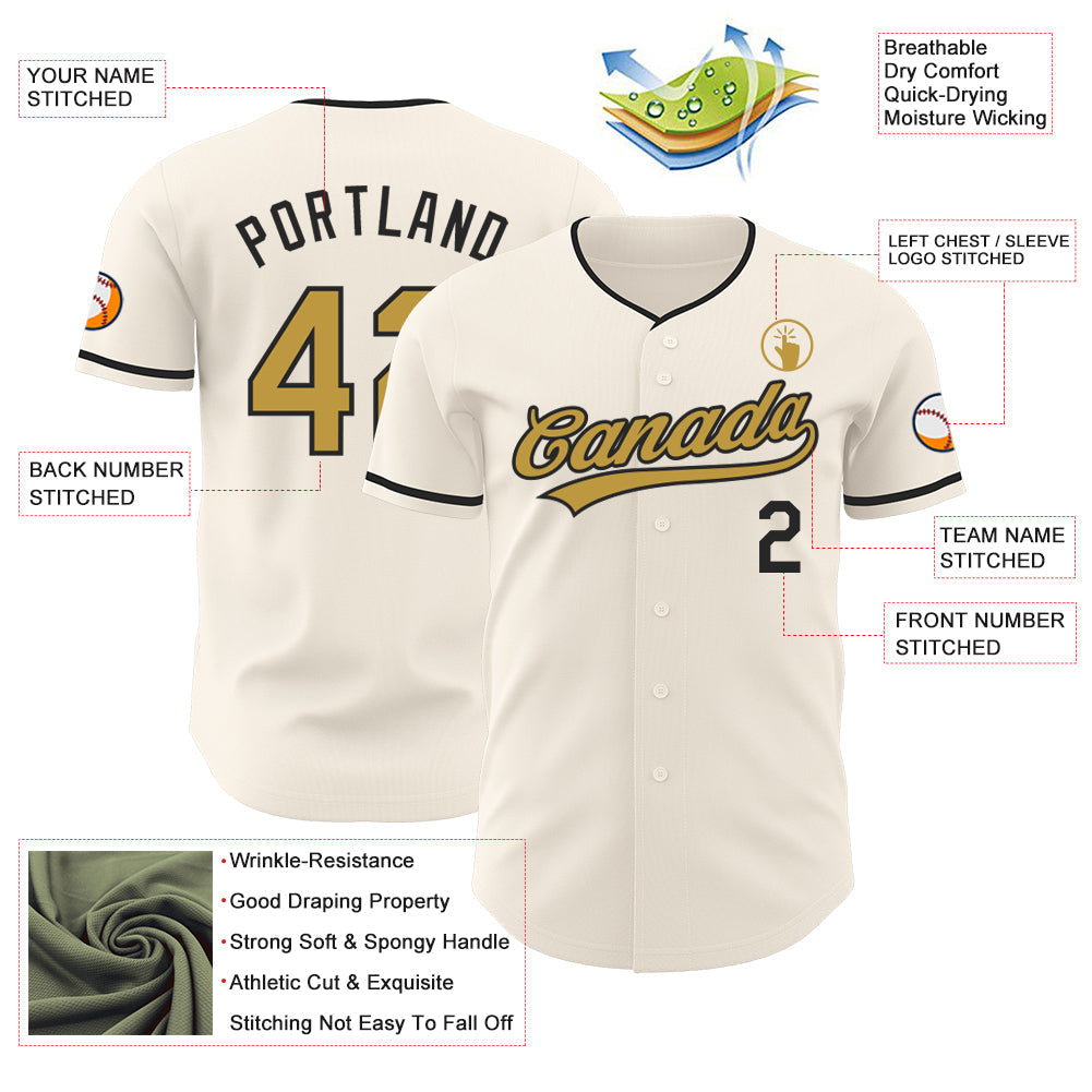 Custom Cream Old Gold-Black Authentic Baseball Jersey baseball jersey product view 3