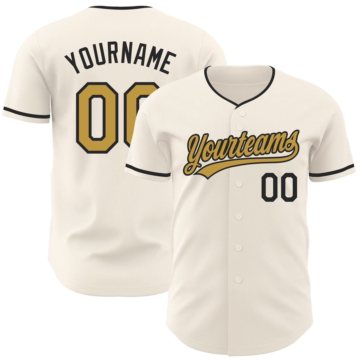 Custom Cream Old Gold-Black Authentic Baseball Jersey baseball jersey product view 1