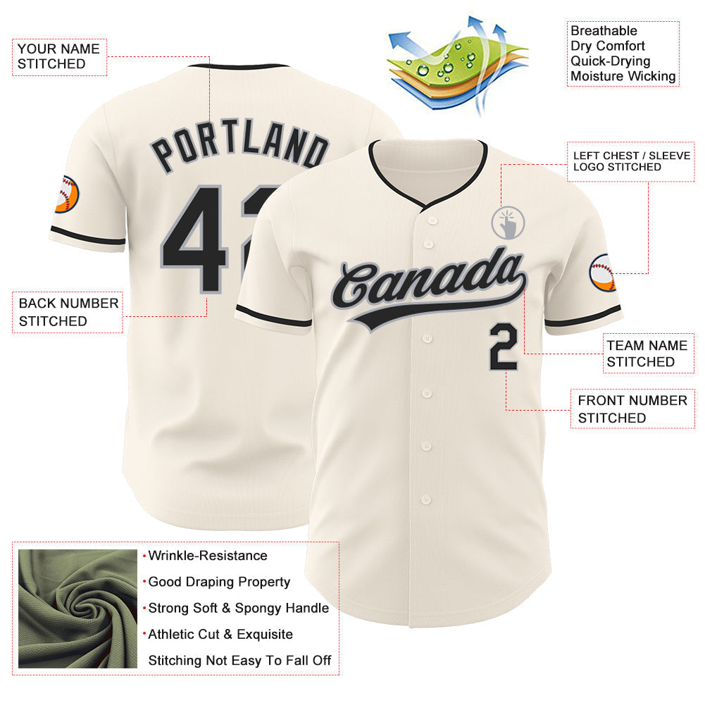 Custom Cream Black-Gray Authentic Baseball Jersey baseball jersey product view 3