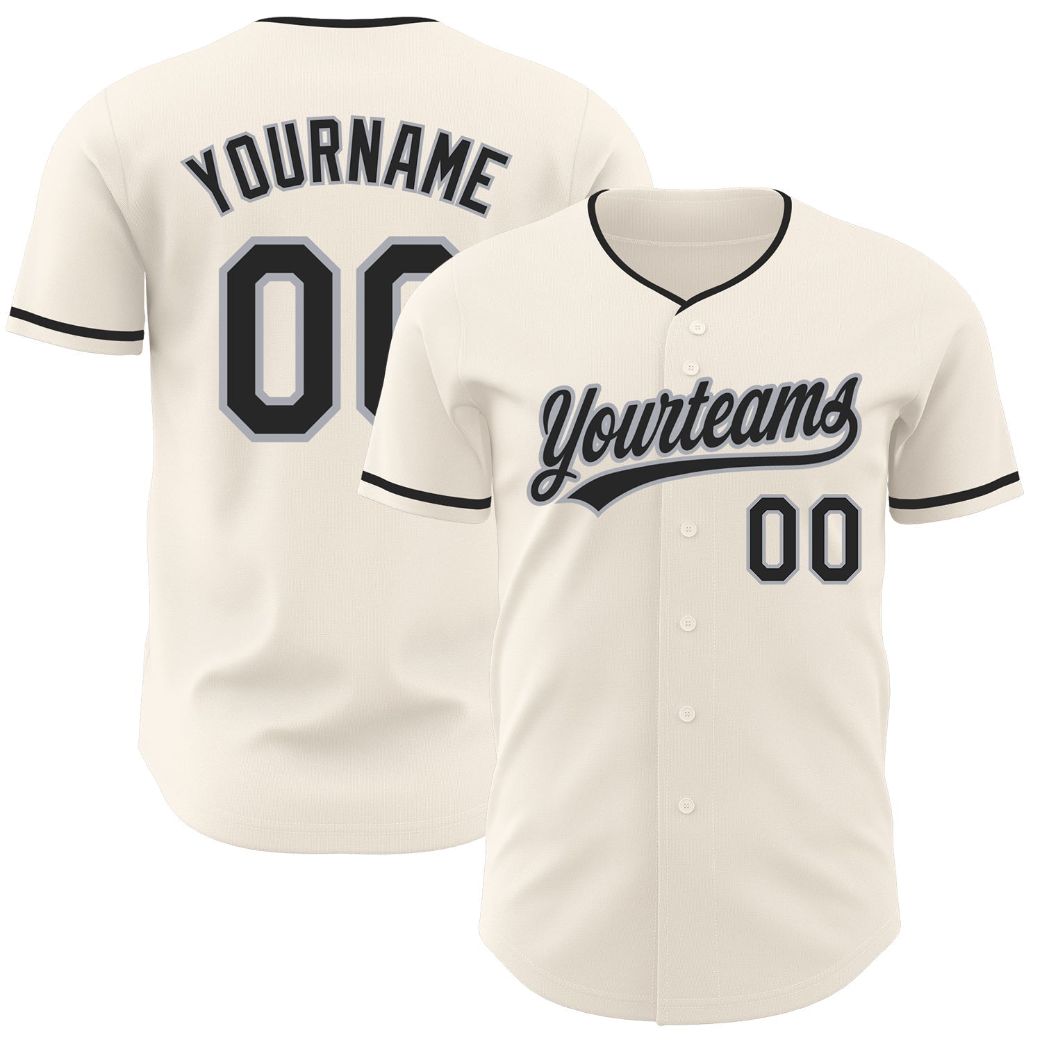 Custom Cream Black-Gray Authentic Baseball Jersey baseball jersey product view 1