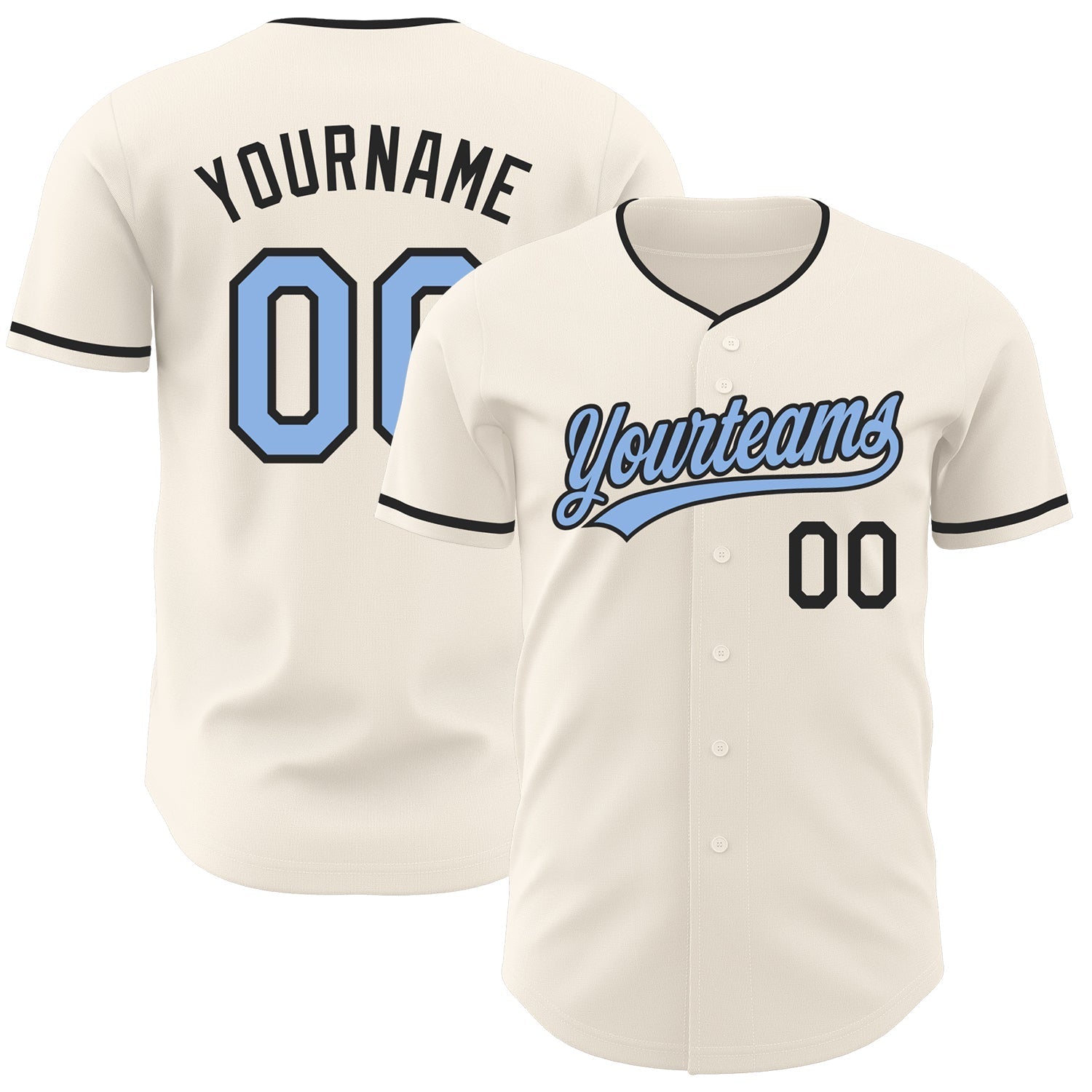 Custom Cream Light Blue-Black Authentic Baseball Jersey baseball jersey product view 1