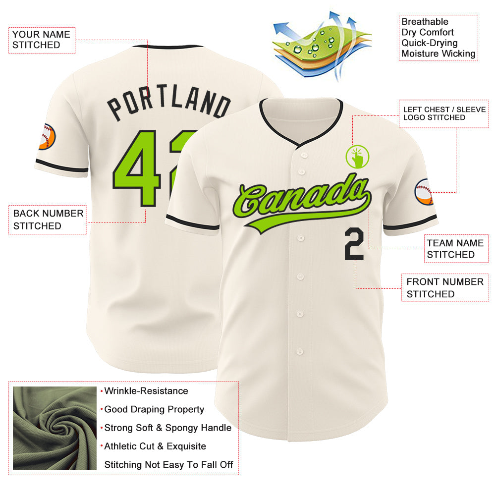 Custom Cream Neon Green-Black Authentic Baseball Jersey baseball jersey product view 3