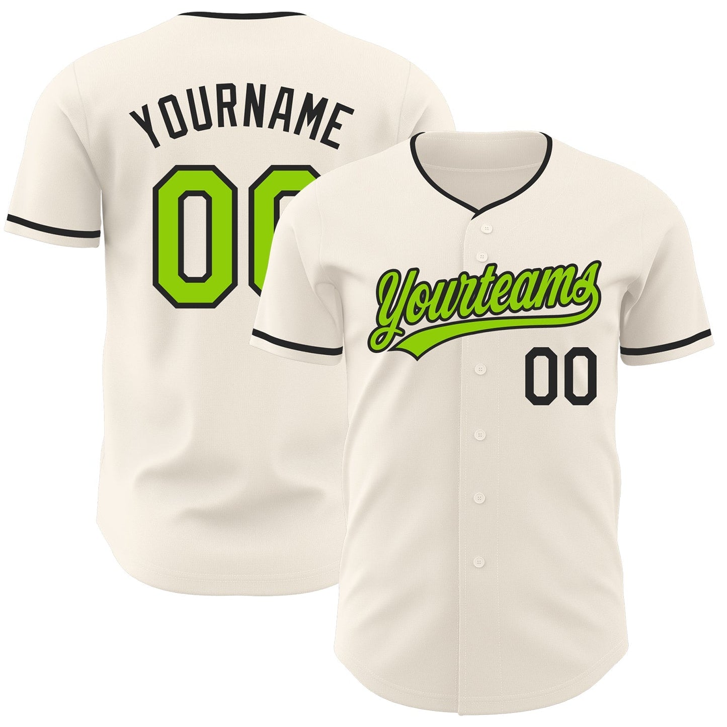 Custom Cream Neon Green-Black Authentic Baseball Jersey baseball jersey product view 1