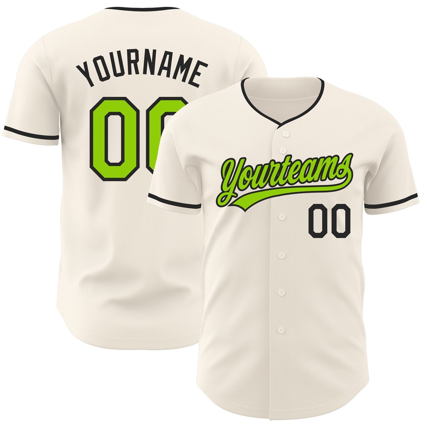 Custom Cream Neon Green-Black Authentic Baseball Jersey baseball jersey product view 1