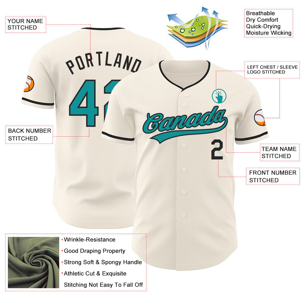 Custom Cream Teal-Black Authentic Baseball Jersey baseball jersey product view 3