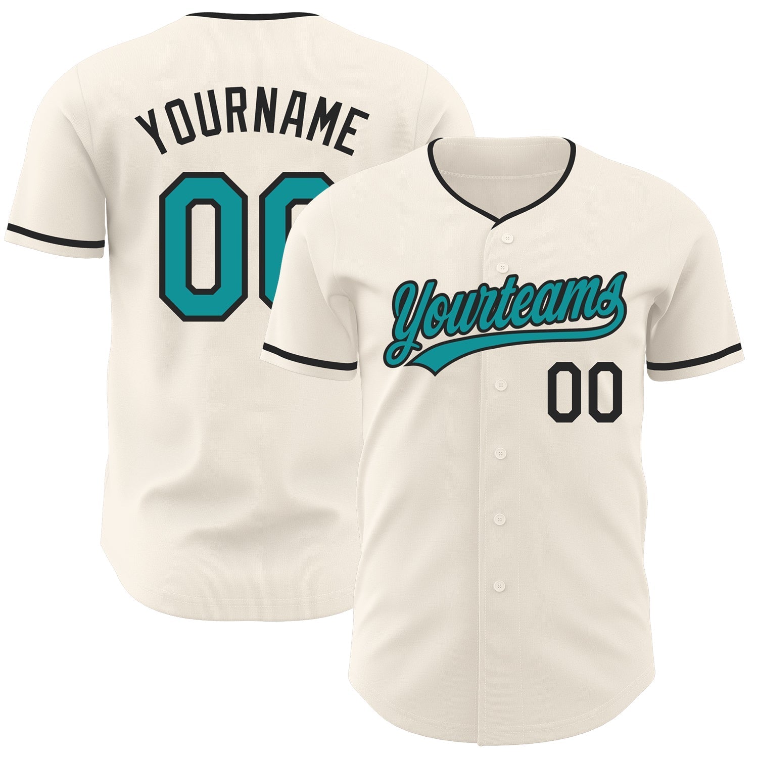 Custom Cream Teal-Black Authentic Baseball Jersey baseball jersey product view 1