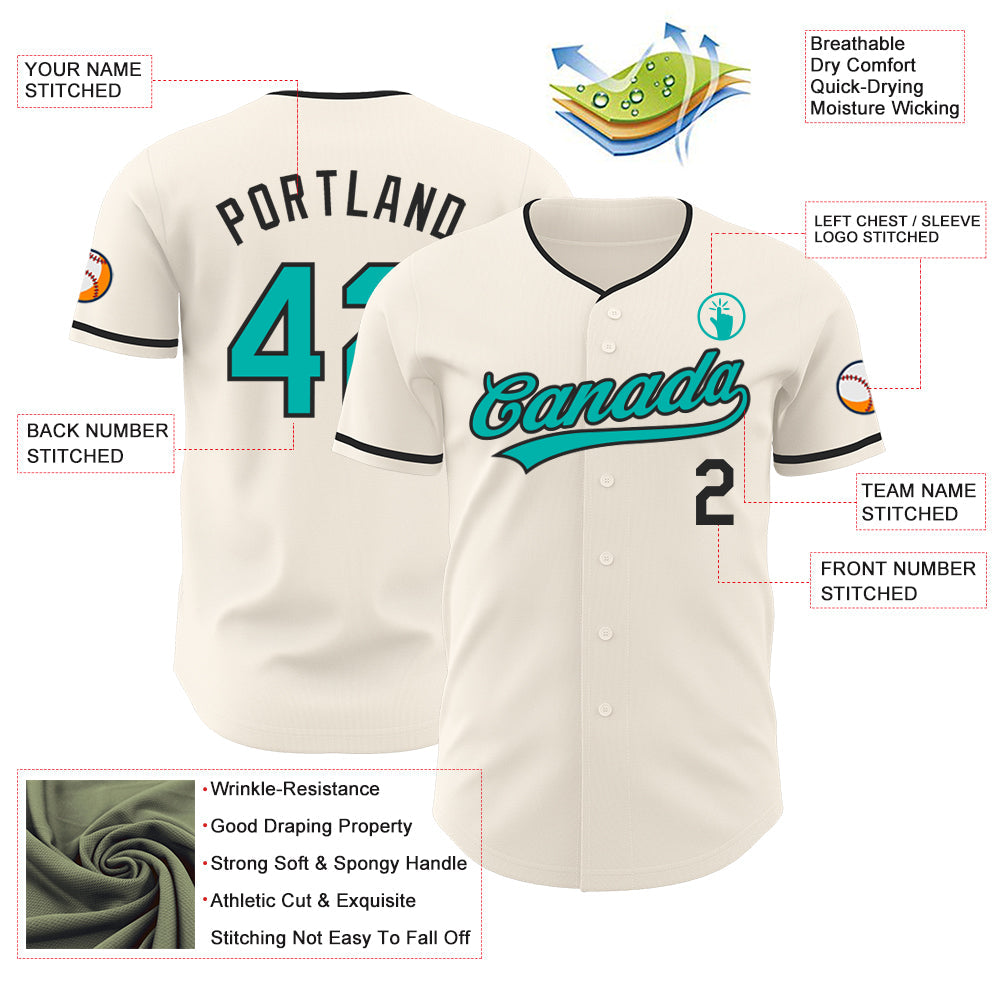 Custom Cream Aqua-Black Authentic Baseball Jersey baseball jersey product view 3