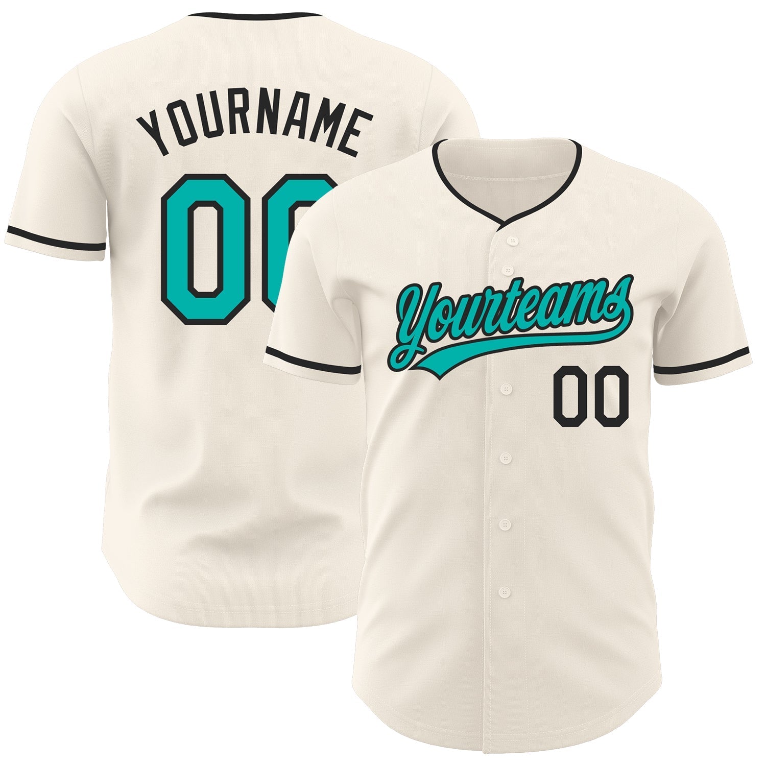 Custom Cream Aqua-Black Authentic Baseball Jersey baseball jersey product view 1