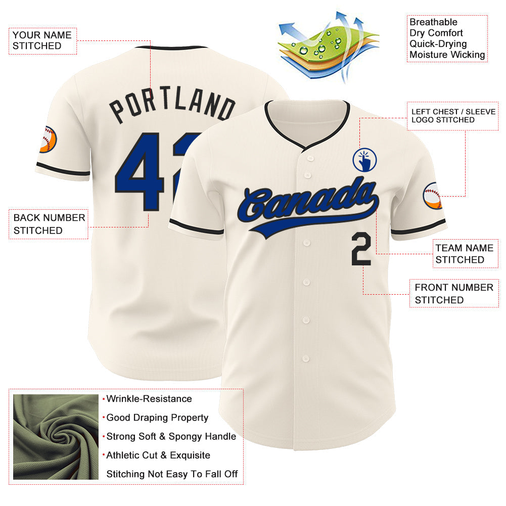 Custom Cream Royal-Black Authentic Baseball Jersey baseball jersey product view 3