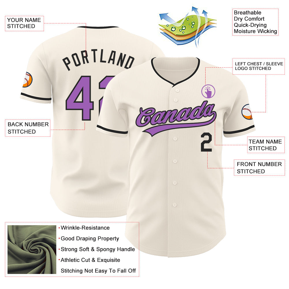 Custom Cream Medium Purple-Black Authentic Baseball Jersey baseball jersey product view 3