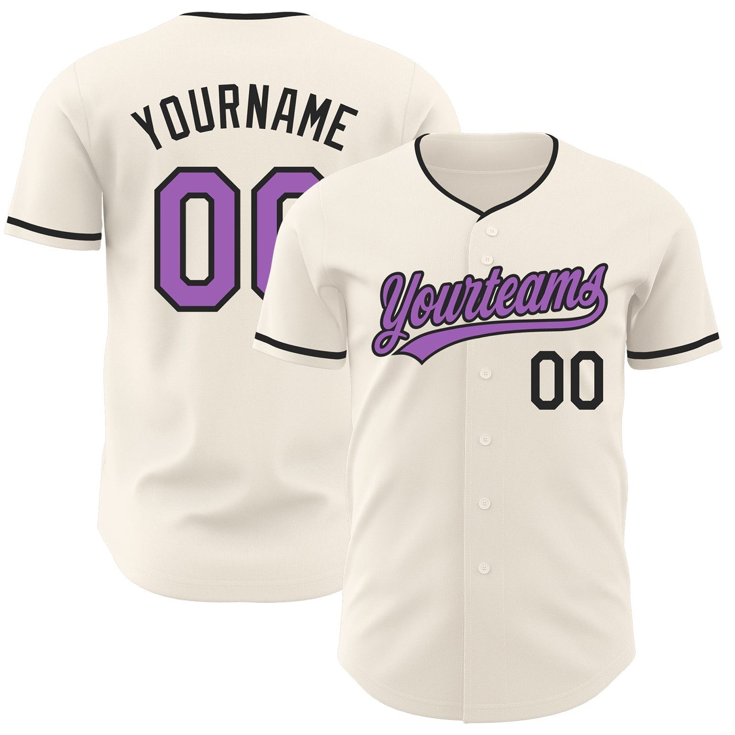 Custom Cream Medium Purple-Black Authentic Baseball Jersey baseball jersey product view 1