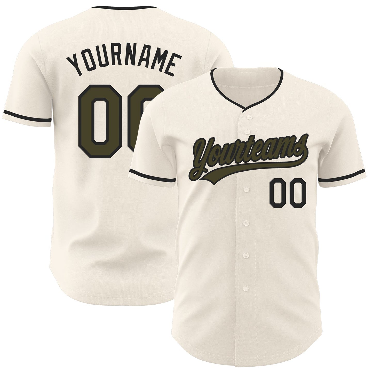 Custom Cream Olive-Black Authentic Baseball Jersey baseball jersey product view 1