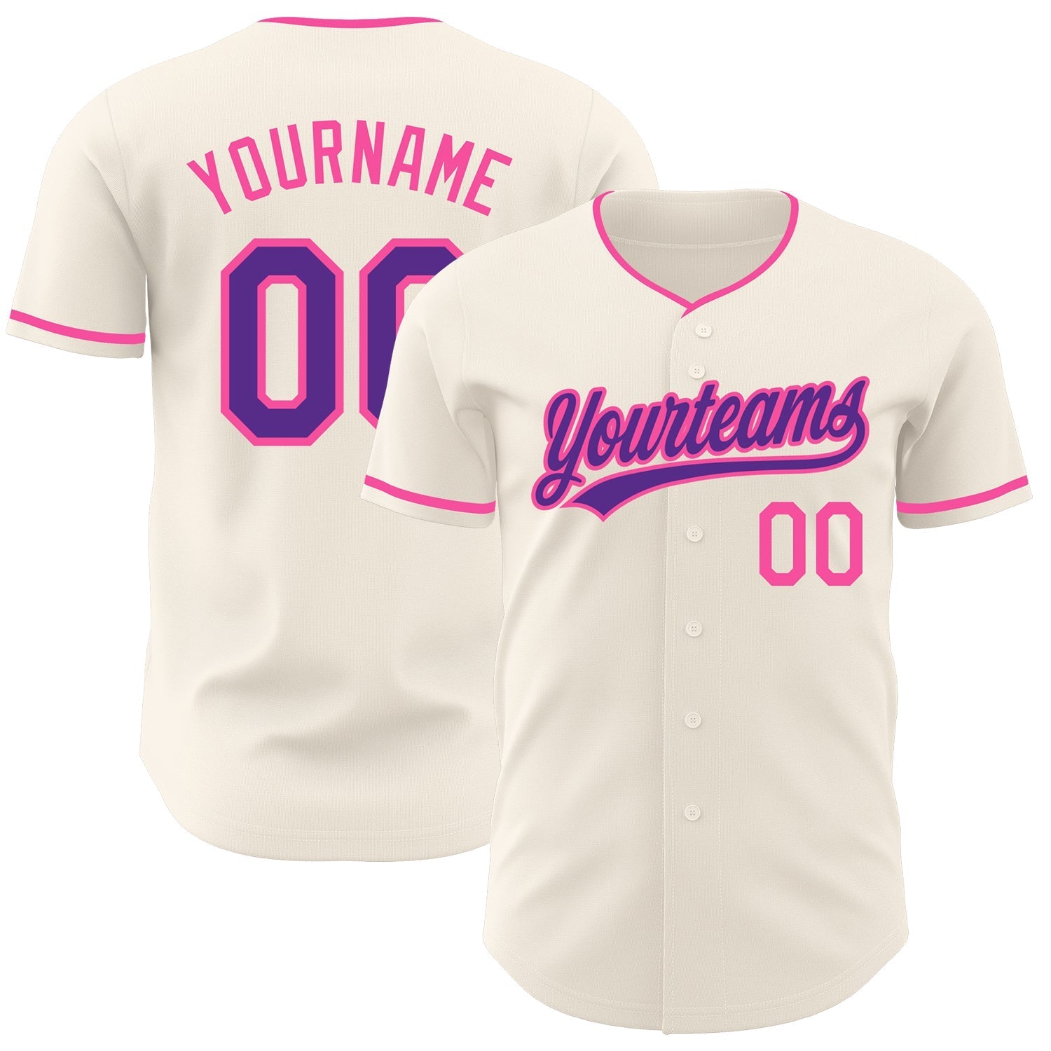 Custom Cream Purple-Pink Authentic Baseball Jersey baseball jersey product view 1