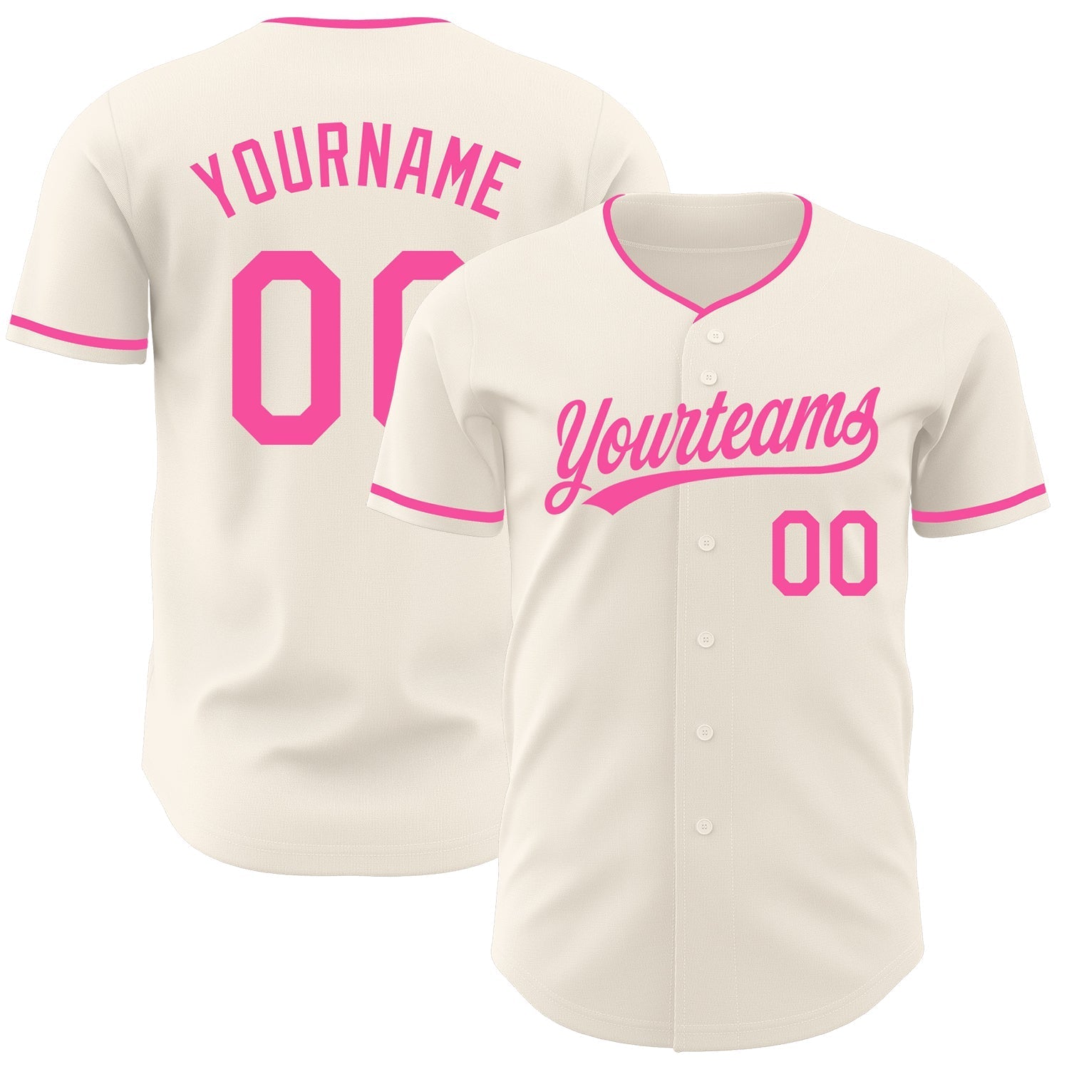 Custom Cream-Pink Authentic Baseball Jersey baseball jersey product view 1
