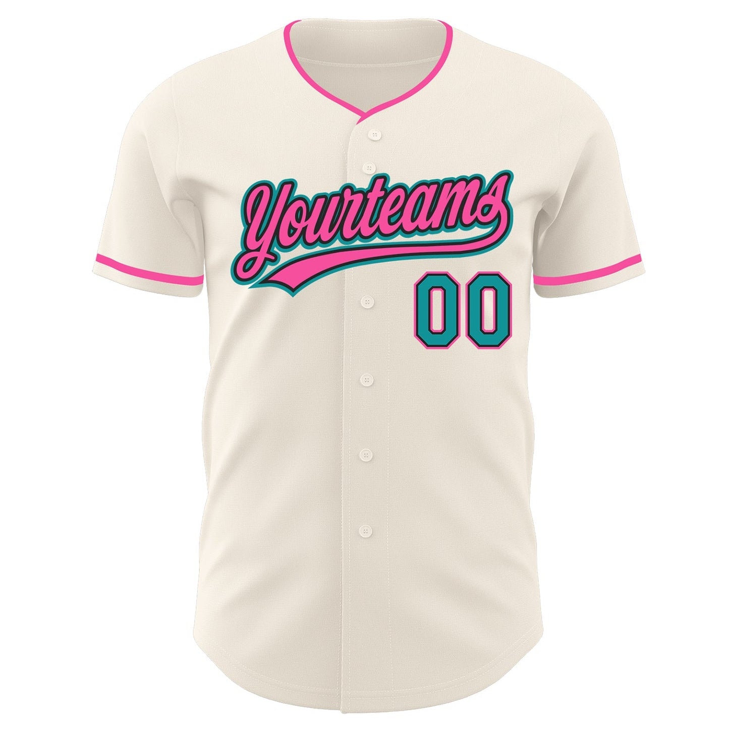 Custom Cream Teal Black-Pink Authentic Baseball Jersey baseball jersey product view 2