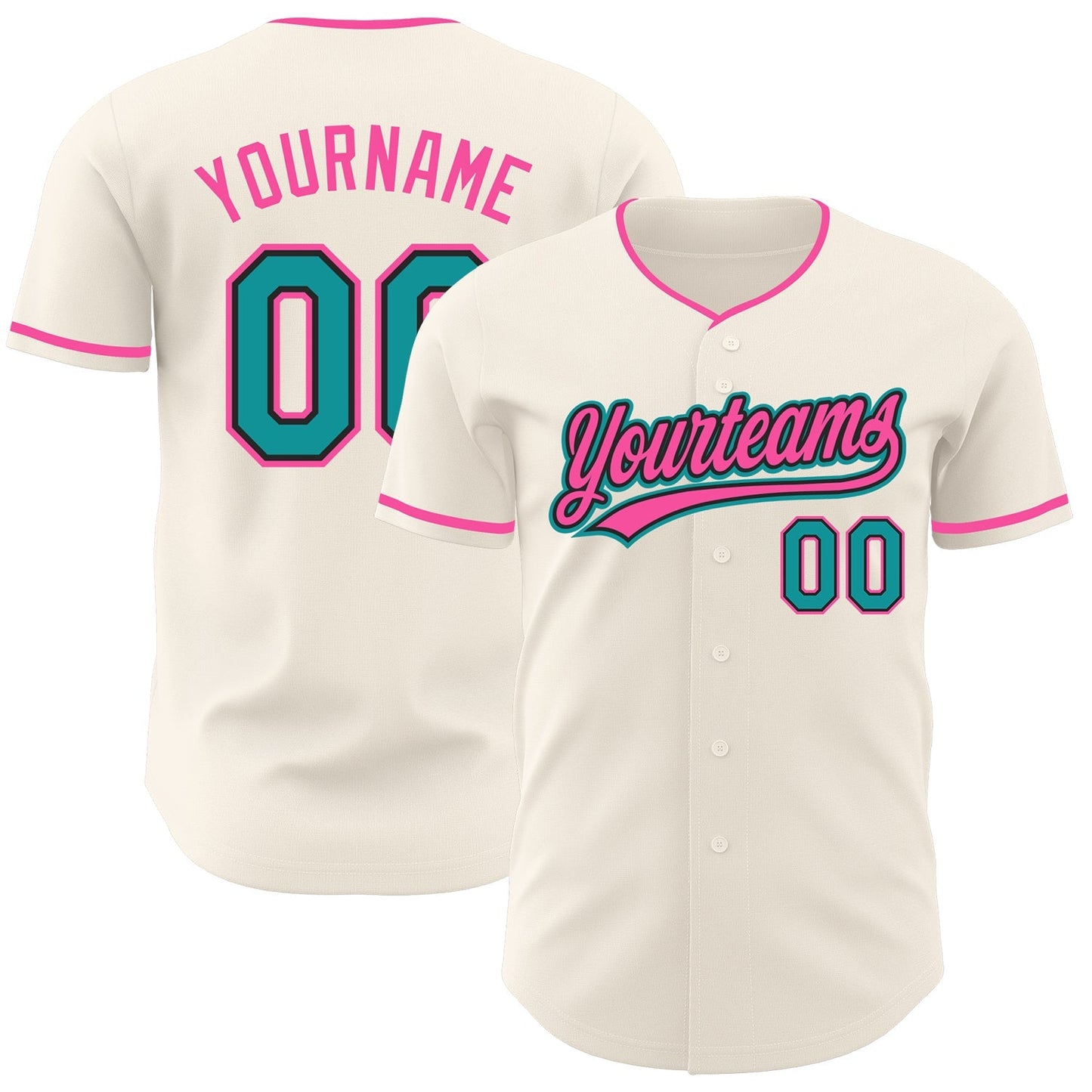 Custom Cream Teal Black-Pink Authentic Baseball Jersey baseball jersey product view 1