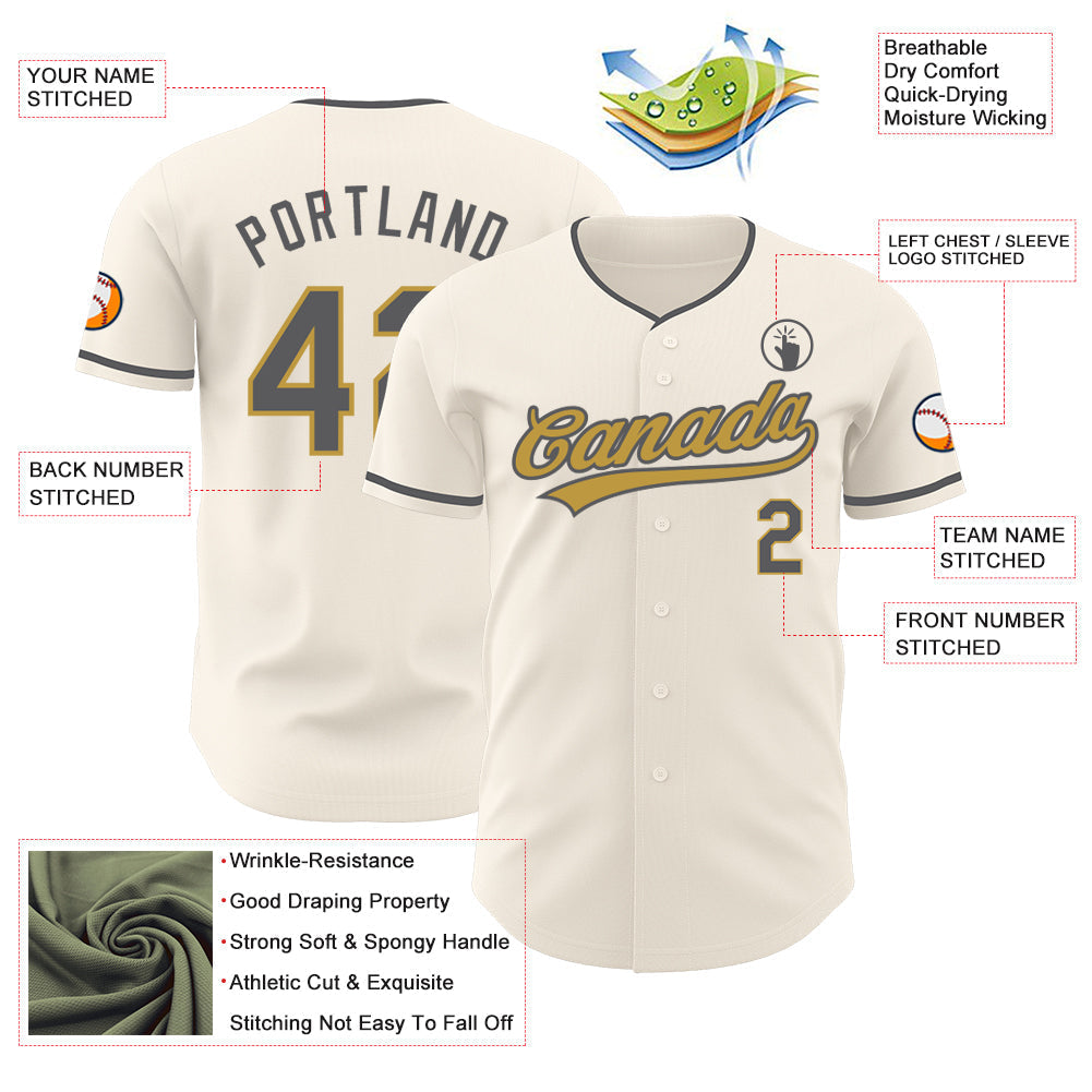 Custom Cream Steel Gray-Old Gold Authentic Baseball Jersey baseball jersey product view 3